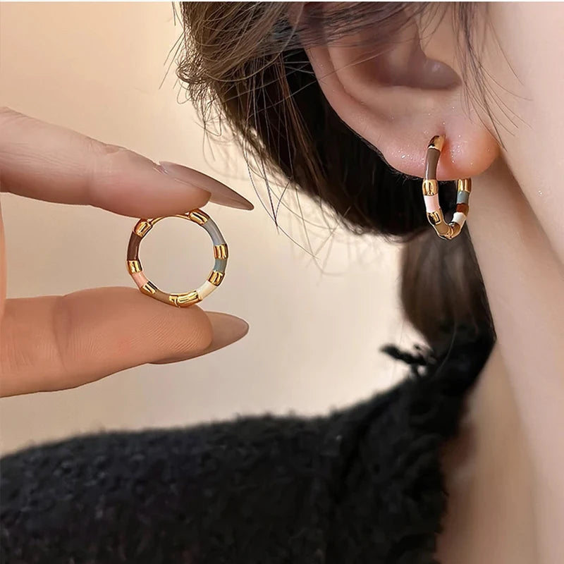 Girls' Colorful Enamel Mini Metal Round Earrings Fashion Jewelry For Daily Wear Women's Party Sexy Sweet Ears Accessories