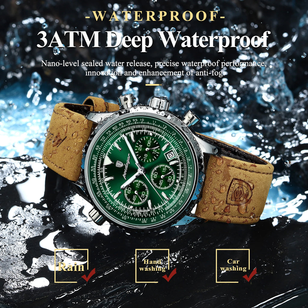 POEDAGAR Luxury Business Men's Watch Waterproof Luminous Date Chronograph Leather Man Clock Fashion Quartz Watches For Men Reloj