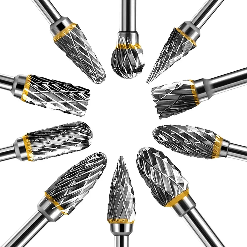 1/8" Shank 1/4" Head Length Tungsten Steel Rotary Carbide Burr Set  for Woodworking Drilling Metal Carving Engraving Polishing