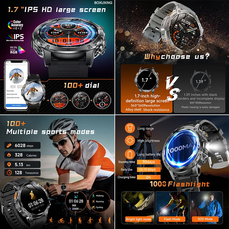 New T-Rex 3 Ultra Military Grade 1000mAh Battery Smart Watch Men IP68 Waterproof Sports Fitness Bluetooth Call AMOLED Smartwatch