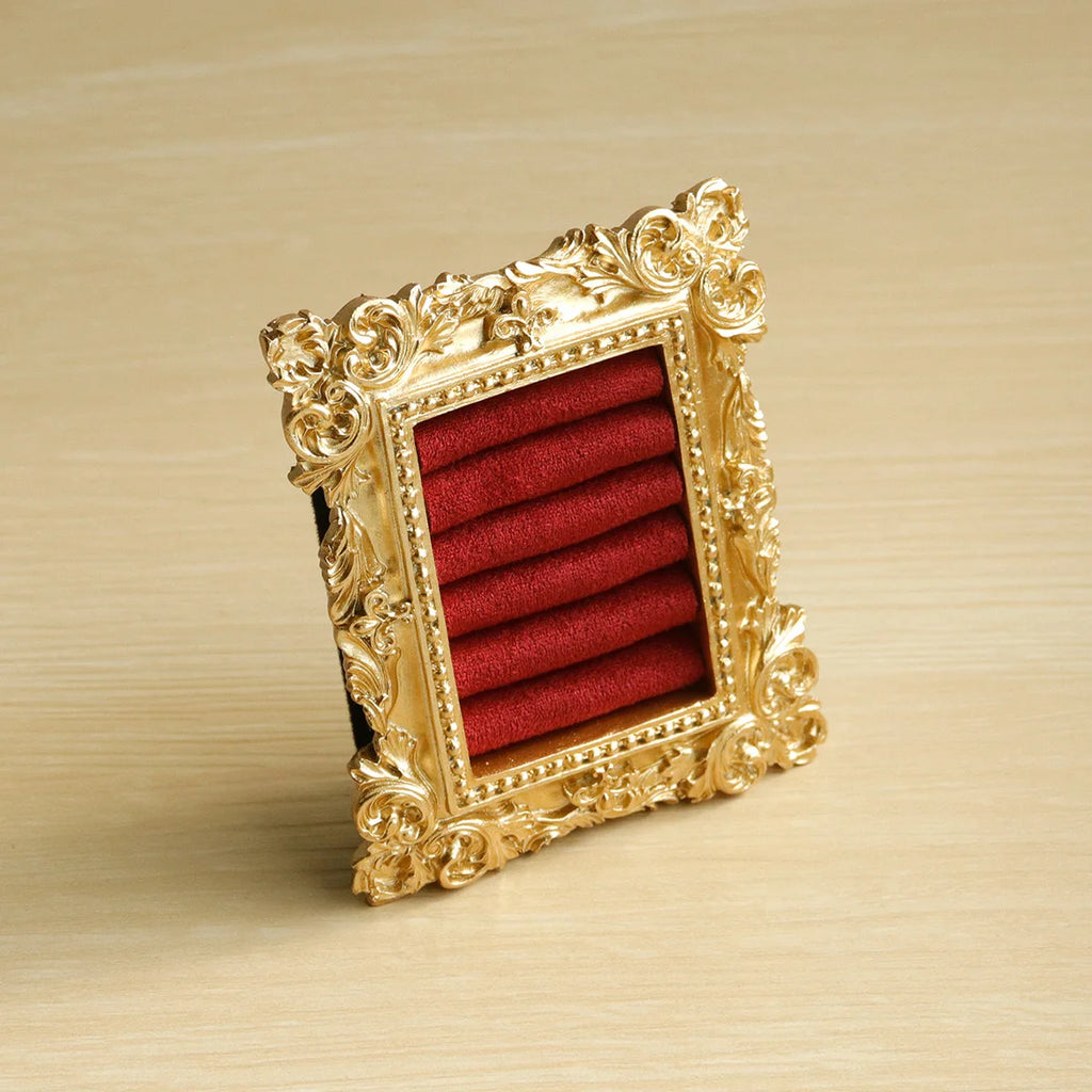 Vintage Gold Ring Display Stand,Suede Earring Tray Baroque Design,Wedding & Birthday Gifts, Velvet Organizer for Engagement Prop