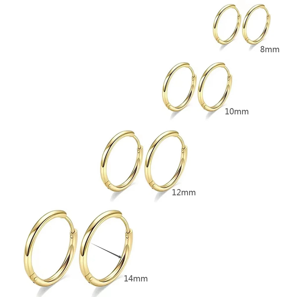 4 Pairs No Charms Stainless Steel Tiny Hoop Earrings Simple Silver/Gold Color Cirle Earrings Ins Single Side Ear Jewlery