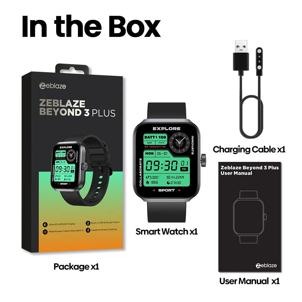 New Zeblaze Beyond 3 Plus GPS Smart Watch 1.78'' AMOLED Display Built-in Alexa Make/Receive Phone Calls 3ATM Sports Smartwatch