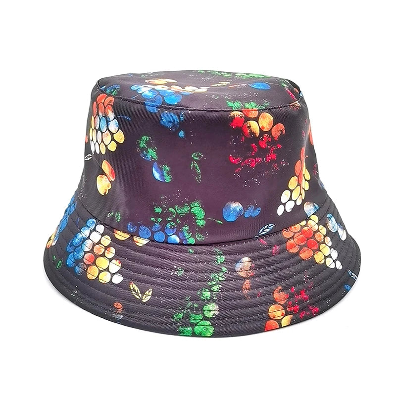 New Creative Fruit Pattern Fisherman's Hat Unisexdouble Sided Bucket Cap Uv Protection Panama Sun Caps for Girls Beach Hats