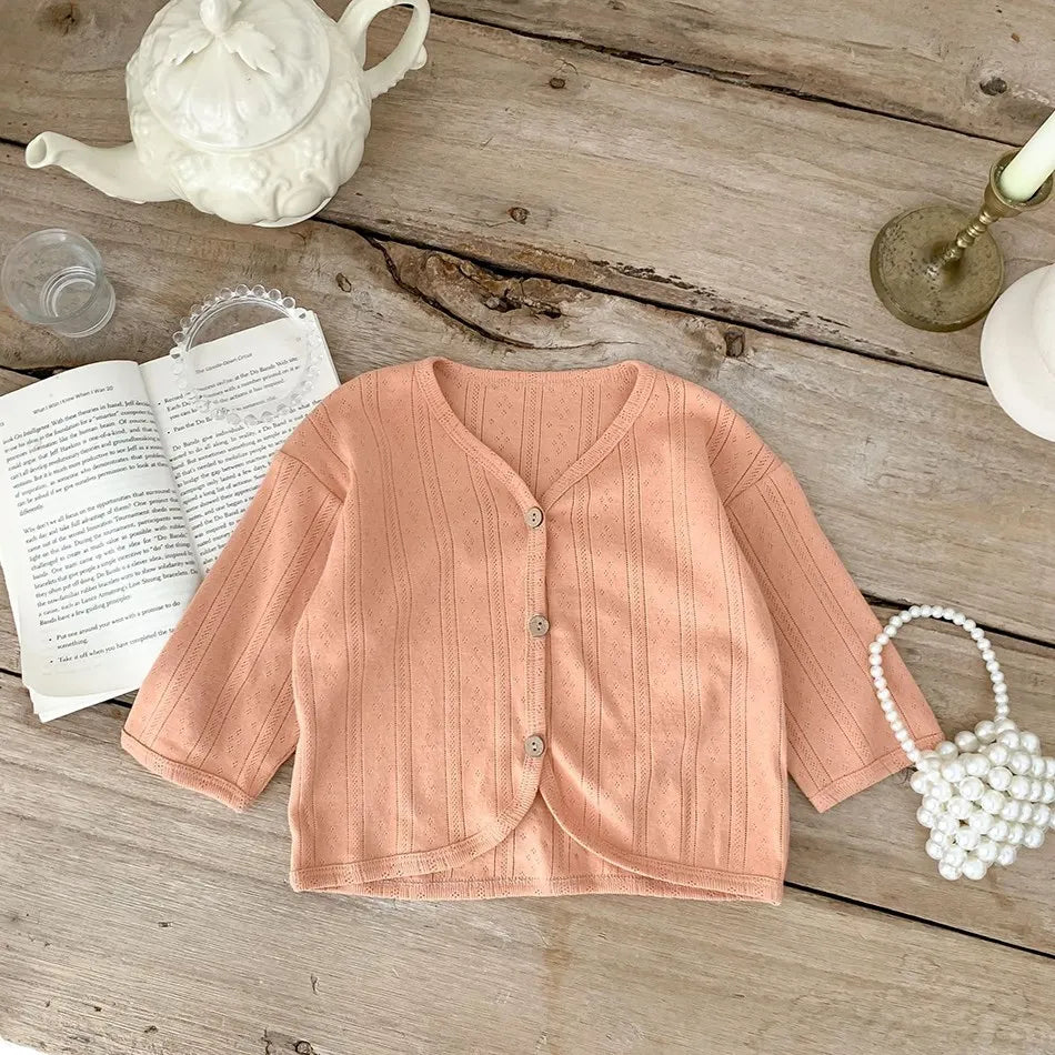 2025 Korean Cardigan Toddler Tops Kids Solid Color Coat Infant Lightweight Casual Outerwear Boys Girls Button Down Summer Jacket