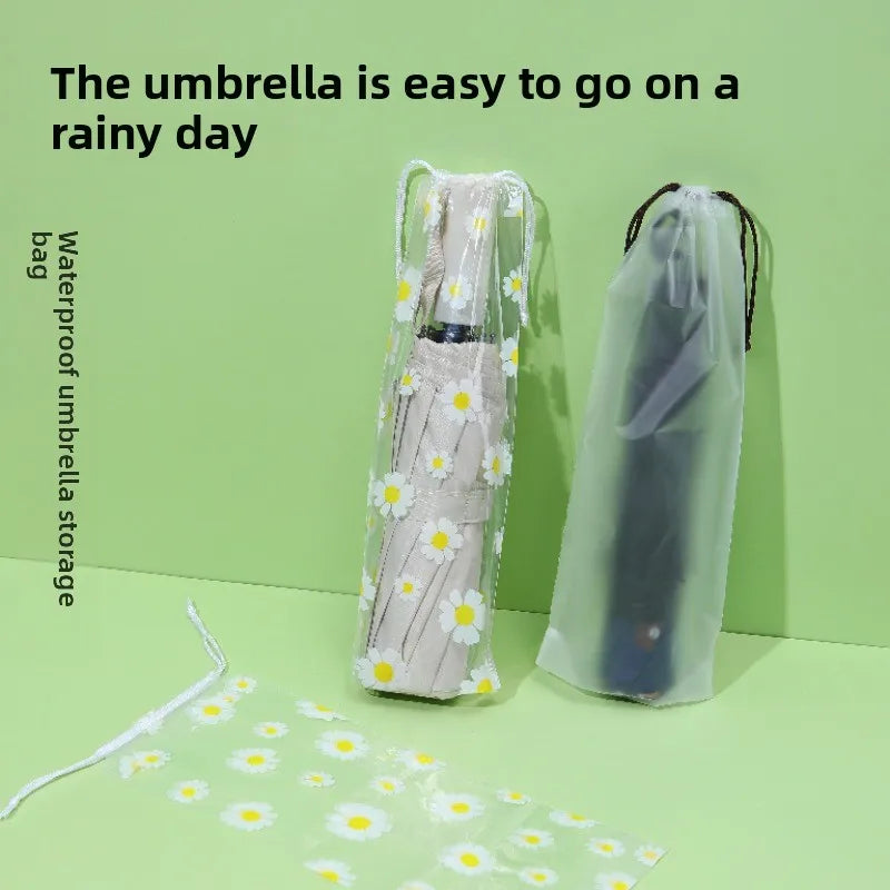 10pcs Beam Mouth Waterproof Umbrella Storage Bag Plastic Bag Drawstring Bag Translucent Bag Out Storage Vehicle-mounted Wet Bag