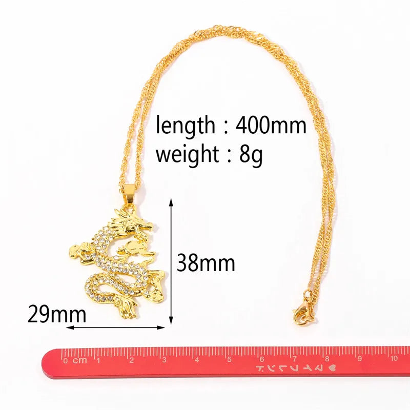 Chinese Style Gold Color Dragon Pendant for Men and Women, Charm Necklace, Creative, Luxury, Anniversary, Jewelry Accessories