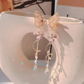 Korean Elegant Butterfly Earrings For Women Exquisite Crystal Zircon Long Tassel Flower Drop Earrings Girls Temperament Jewelry