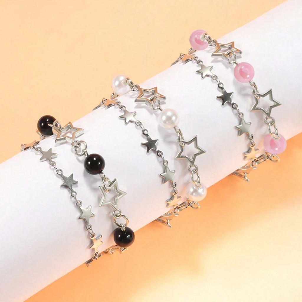Y2K Celebrity Couple Bracelet Set, Imitation Pearl Star Friendship Bracelet, Perfect Gift for Holidays