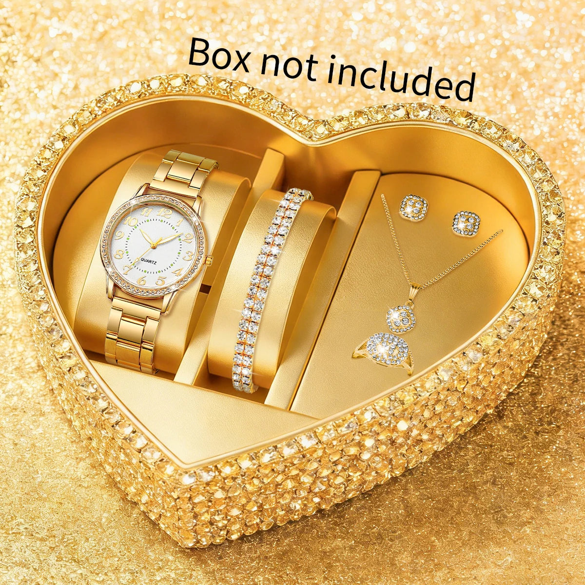 6PCS/Set Fashion Arabic Dial Women Quartz Wristwatch Alloy Strap Watches For Ladies Clock With Diamond Jewelry (Without Box)