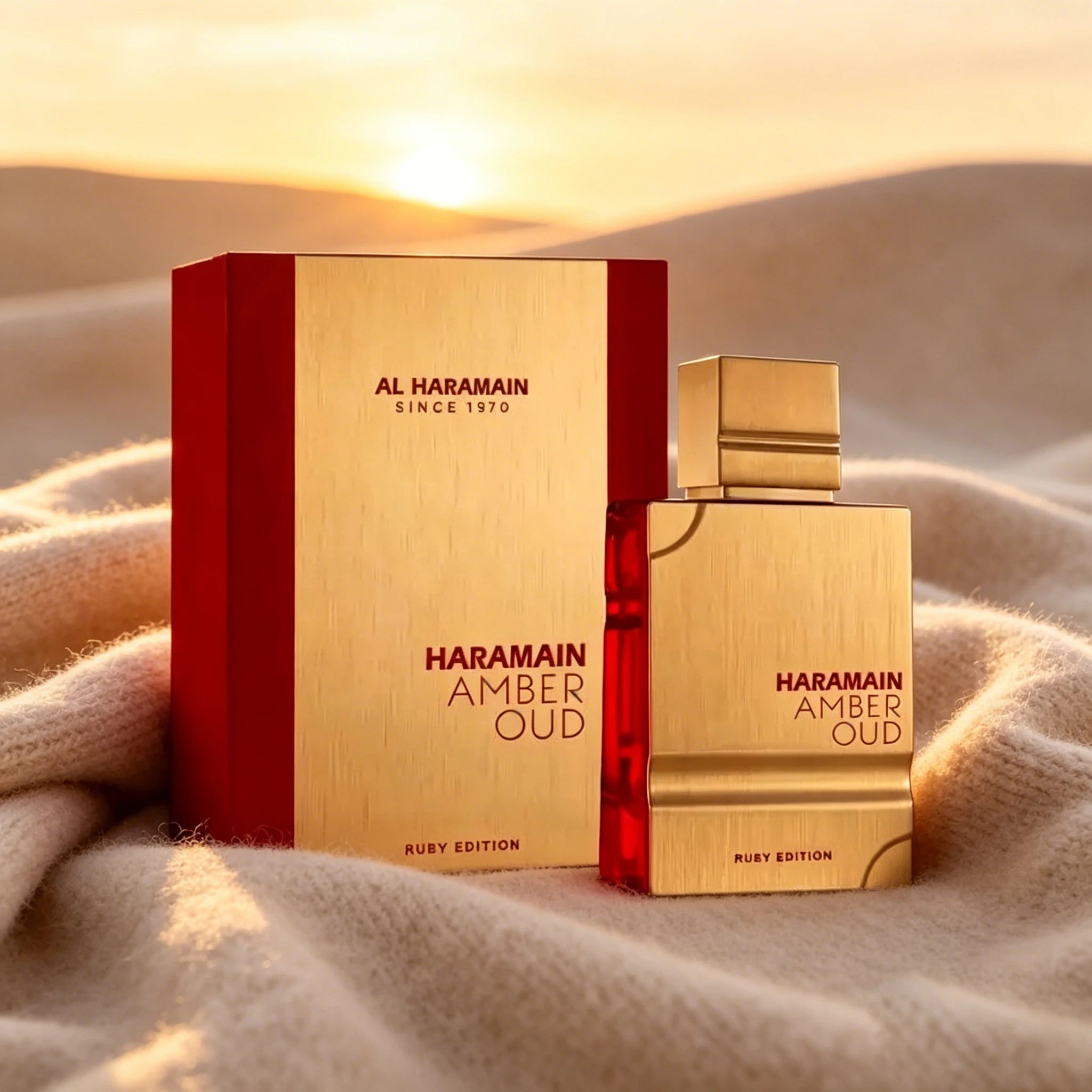 Al Haramain Amber Oud Ruby Edition, The red gold contrasting bottle body is as hot as a gemstone, and the sweet fragrance of berries and roses begins, light and long-lastin.g