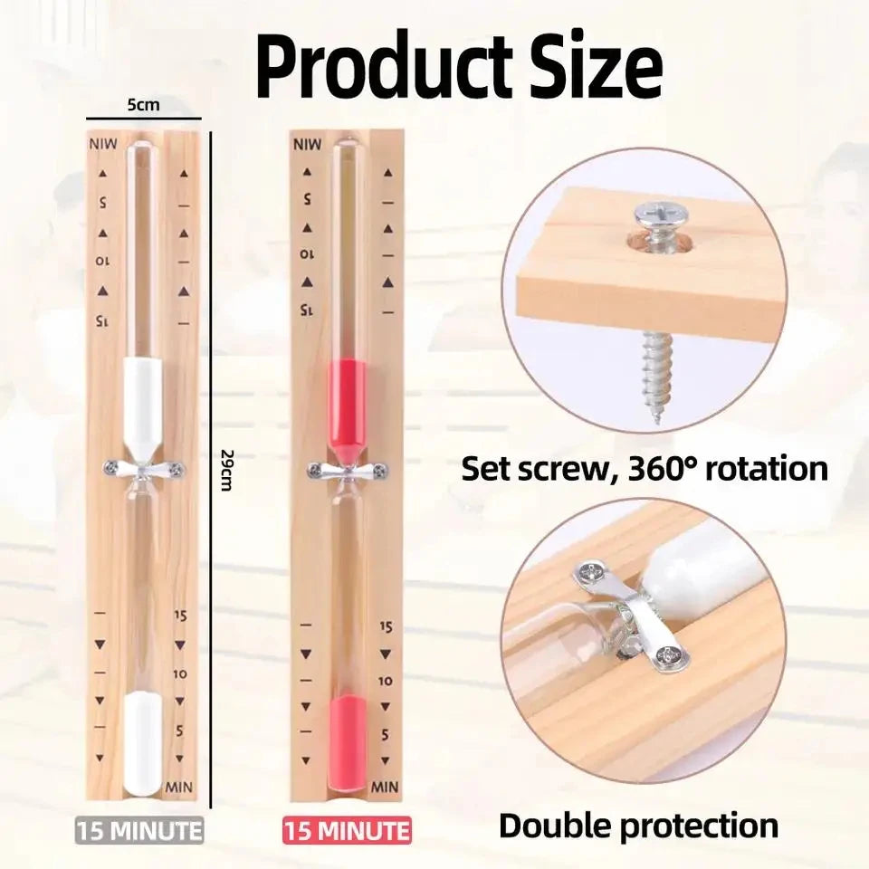 15min Wooden Rotating Hourglass Timer Wall Mounted Explosion-Proof Glass Timer for Bathroom Sauna Decorative Ornament