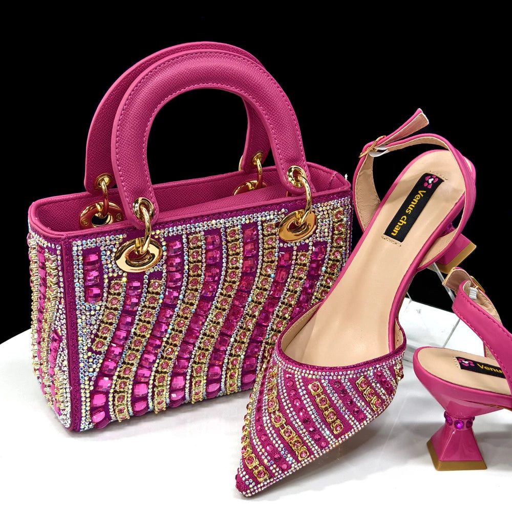 Venus Chan2025 Elegant Multicolor Color Women's  Heels and Rhinestone Handbag Set - Italian Design for Weddings and Parties