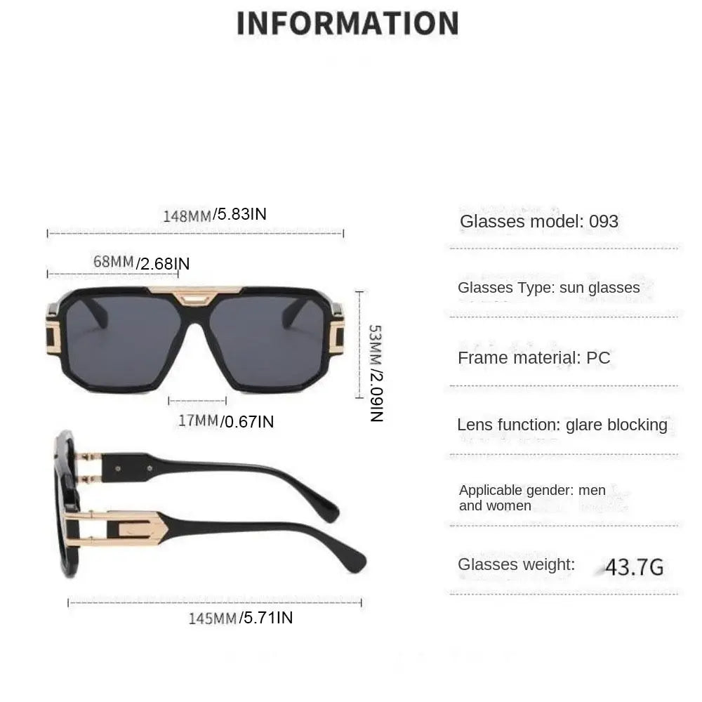 Party Square Full Frame Sunglasses Large Frame Oversized Anti-UV Glasses Street Style PC Retro HD Sunglasses Men