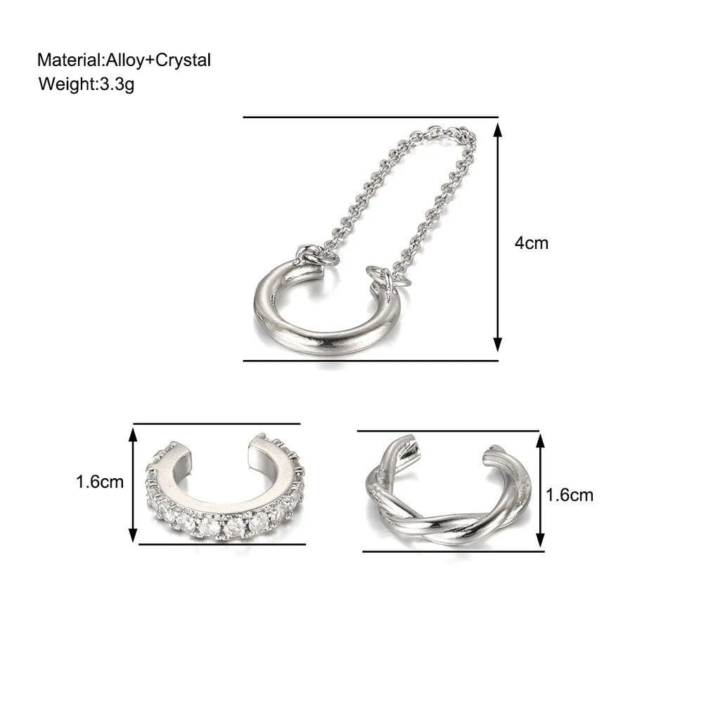 3Pcs Simple Crystal Ear Cuff For Women Teens Gold Silver Color Non Piercing Fake Cartilage Clip Earrings Set Fashion Jewelry