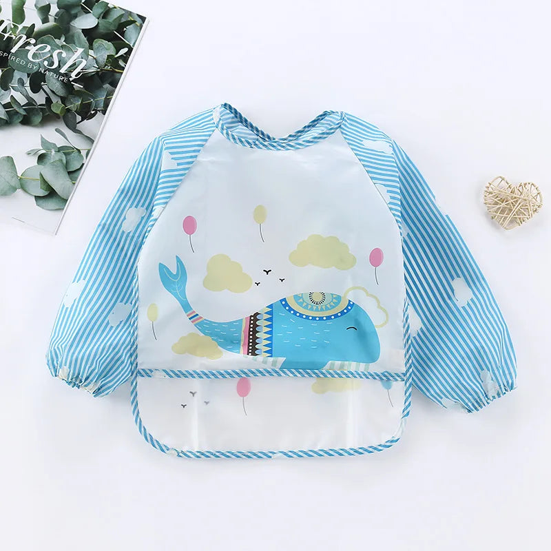 Waterproof Full Sleeve Baby Bibs Children Apron Long Sleeve Feeding Smock Kids Eating Breastplate Infant Scarf Clothing