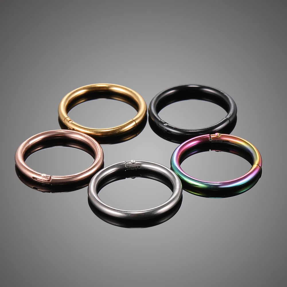 1PC 12G-20G Septum Piercing Surgical Steel Clicker Hinged Segment Ring Goth Nose Hoop Earrings Lip Ear Cartilage Helix Piercings