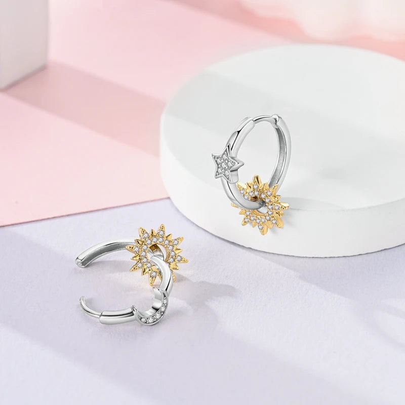 New 925 Sterling Silver Star And Moon  Women Earrings Brilliant Wedding Engagement Star Earrings Jewelry Gift