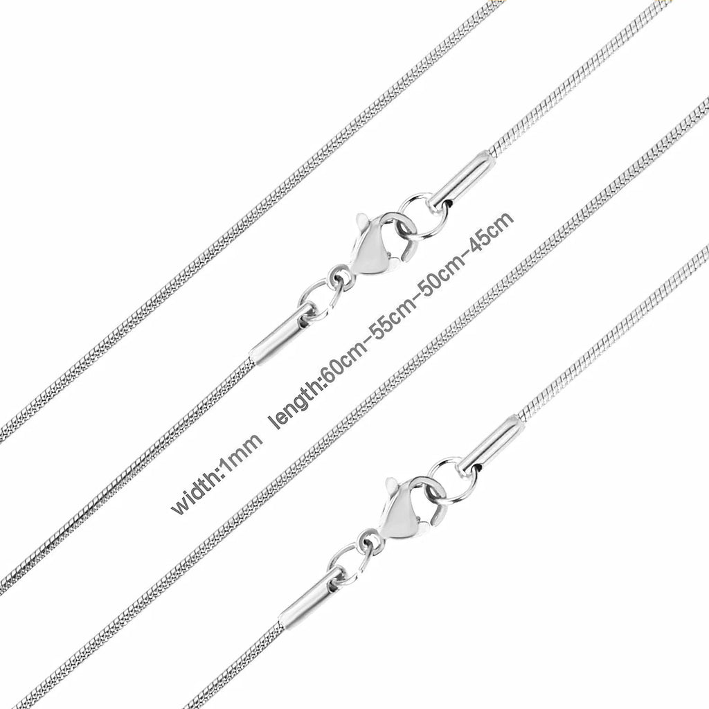 LUXUSTEEL Suitable for Men and Women 1mm 45cm/50cm/55cm/60cm Round Snake with Chain Necklace Stainless Steel Jewelry