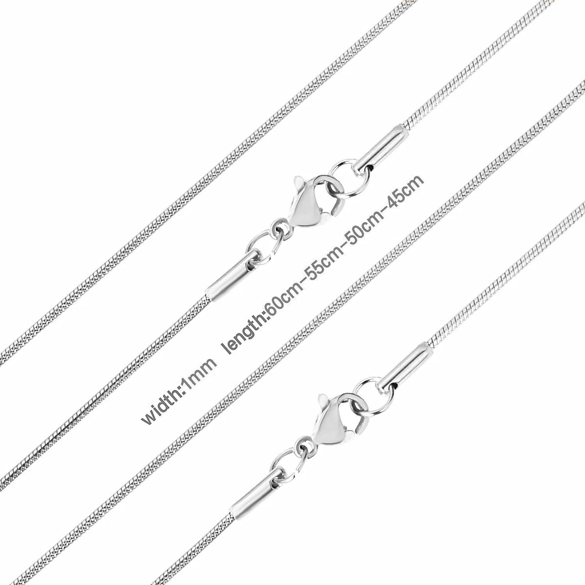 LUXUSTEEL Suitable for Men and Women 1mm 45cm/50cm/55cm/60cm Round Snake with Chain Necklace Stainless Steel Jewelry