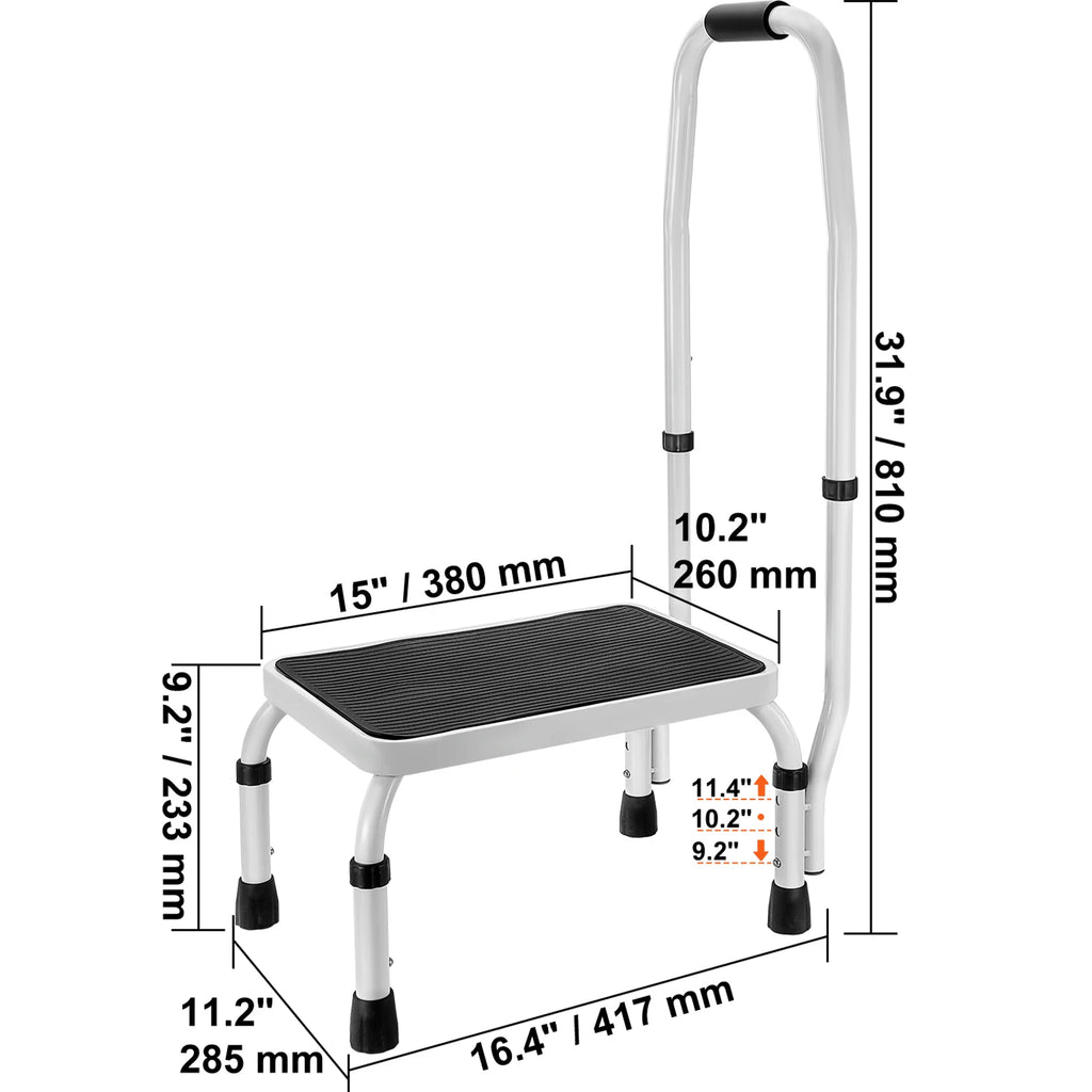 VEVOR Step Stool 1 Step 330lbs Capacity Adjustable Height Toddlers Adults Non Slip Sturdy For Office RVs Pets Bathrooms Bedrooms