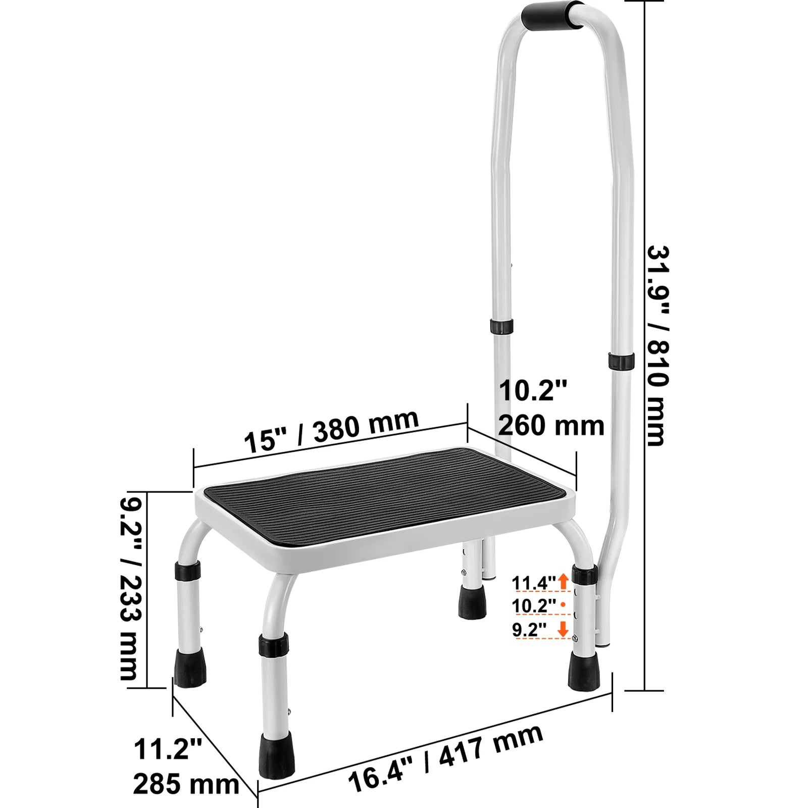 VEVOR Step Stool 1 Step 330lbs Capacity Adjustable Height Toddlers Adults Non Slip Sturdy For Office RVs Pets Bathrooms Bedrooms