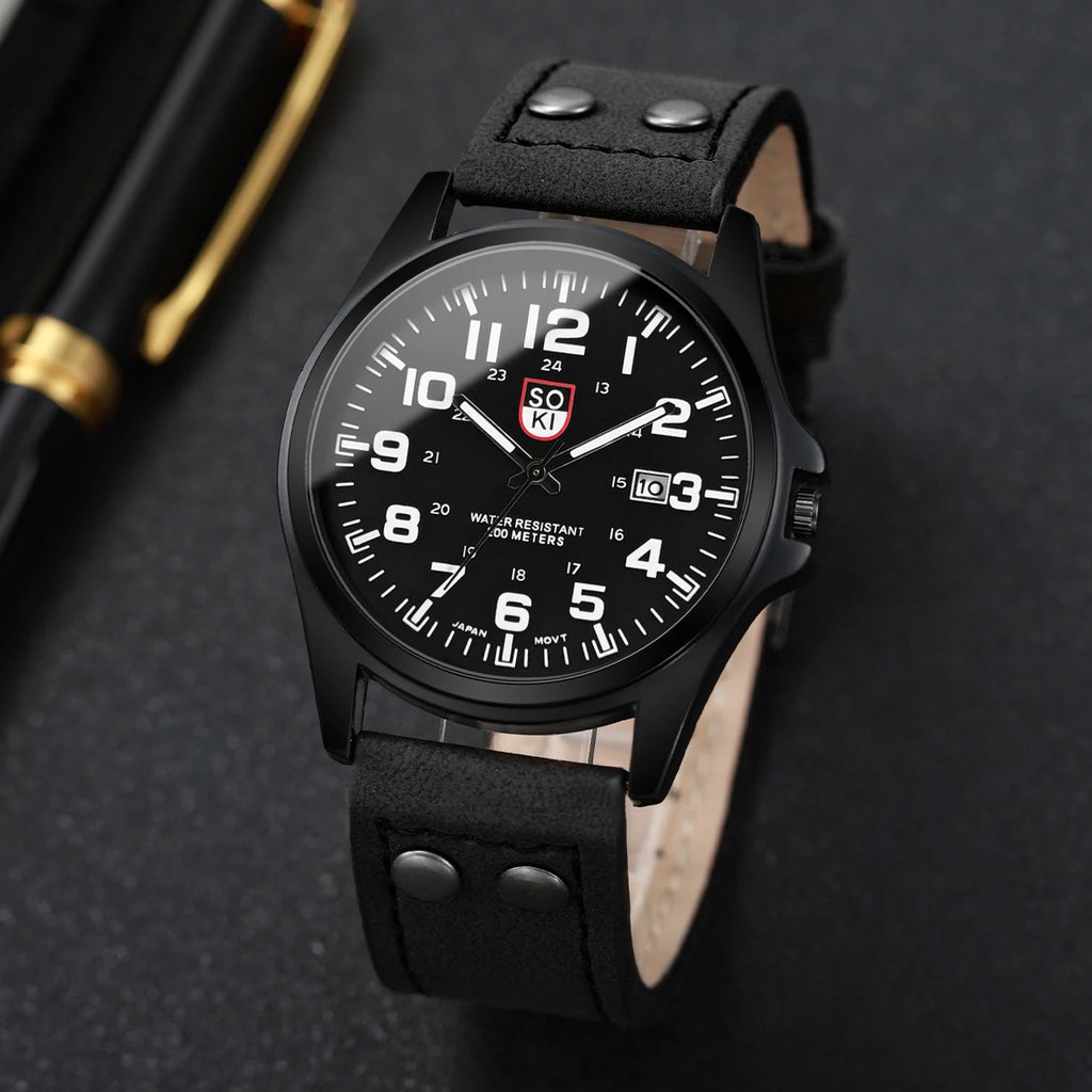 Fashion Arabic Dial Men Quartz Watch Casual Leather Strap Men's Calendar Sports Watches