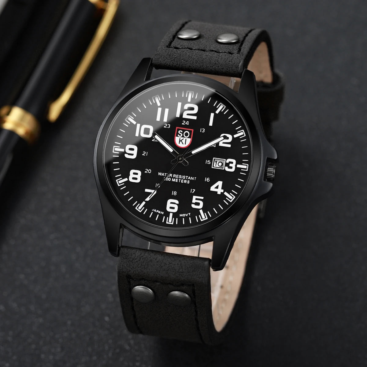 Fashion Arabic Dial Men Quartz Watch Casual Leather Strap Men's Calendar Sports Watches