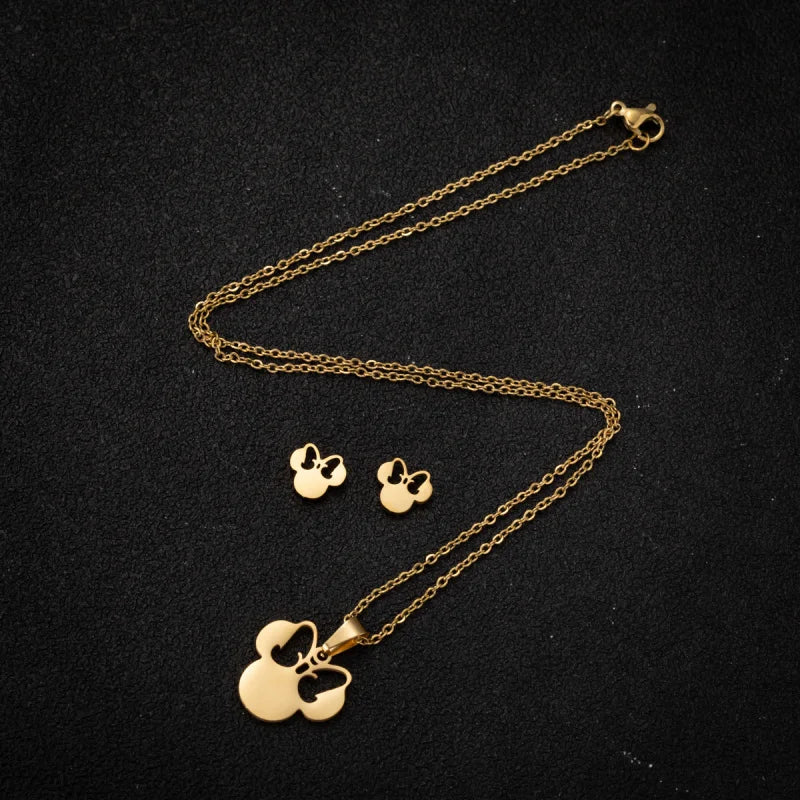 Anime Cute Cartoon Bow Mouse Stainless Steel Jewelry Set For Women