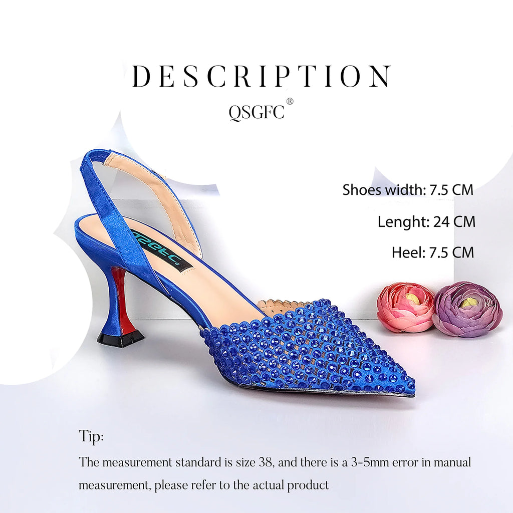 New Wine Red High Heels Shoes And Bag Dotted Crystal Wedding Party Spring, Summer, and Autumn Fashion Women's Noble Sandals