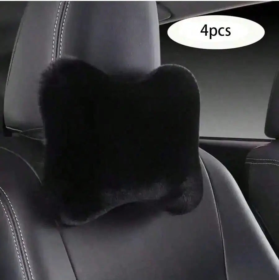2/4pcs Luxury Plush Car Neck Pillows, Comfortable Neck Support, Faux Fur Texture, Soft Sponge Padding, Makes Traveling More Comfortable