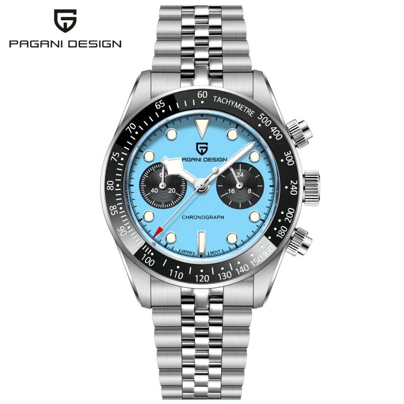 2026New PAGANI DESIGN Quartz Panda Dial Watch Sapphire Luxury Luminous 500 Bezel Men Watch 316L All Steel Japan Movt Chronograph