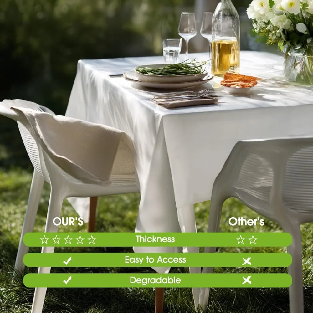 White Disposable Table Covers Cloth Tablecloth Easy Cleanup PE Plastic Rectangle Tablecloth for Party Wedding 10/5/2pcs