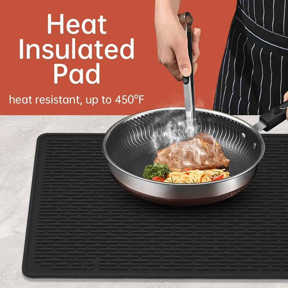 Silicone Stove Top Cover Mat, Heat Resistant Electric Glass Cooktop Protector, Extra Large Dish Drying Mat for Kitchen RV