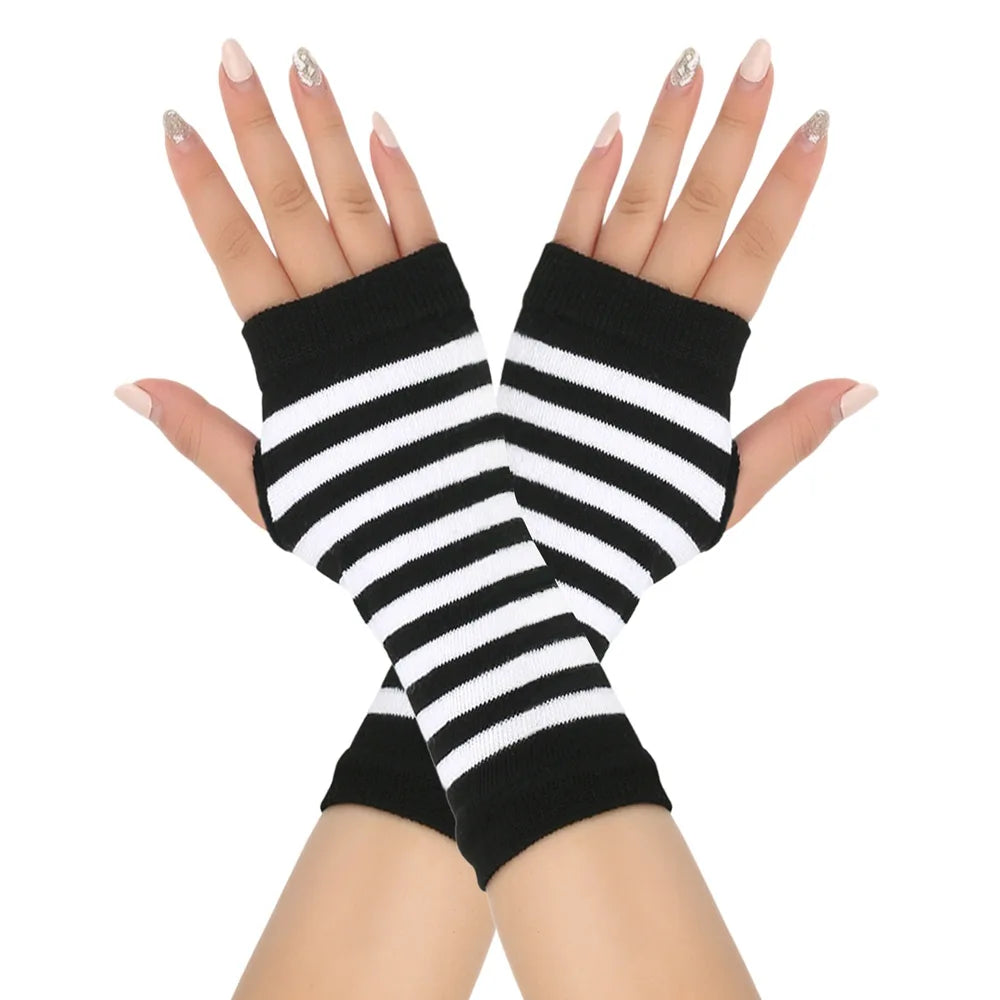 1pair Winter Autumn Women Warm Fingerless Knitted Gloves Solid Color Stretch Mittens Exposed Finger Short Gloves