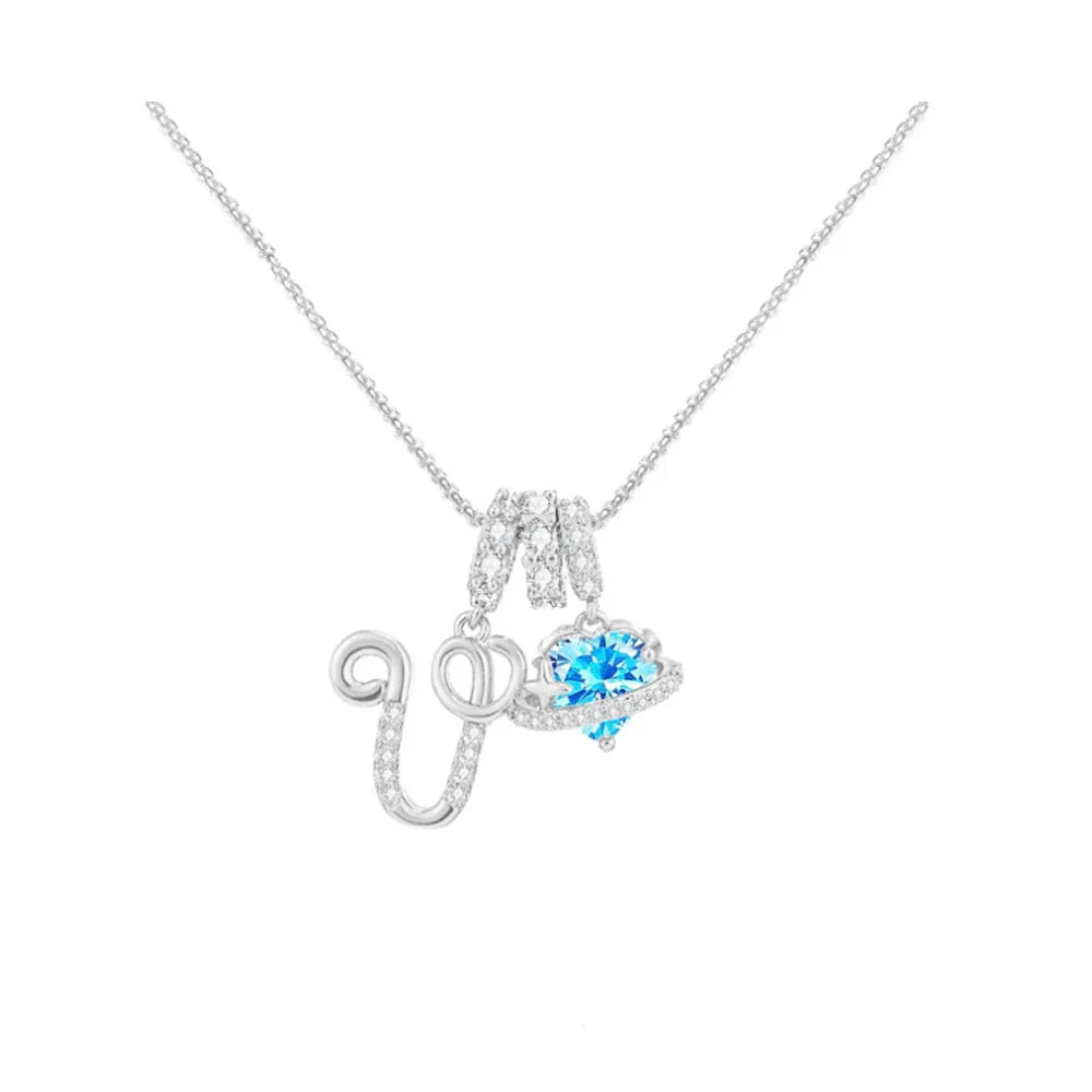 Heart-shaped Necklace with the Initial of a Lady, Zircon Pendant, English Diamond Jewelry, Suitable for Friday