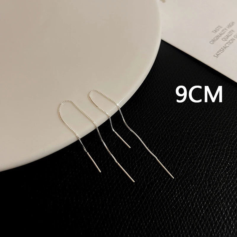 Trend S925 Silver Needle Long Earrings Wire Tassel Chain   Drop Earring Women's Ear Line Straight Hanging Earings Jewelry Gifts