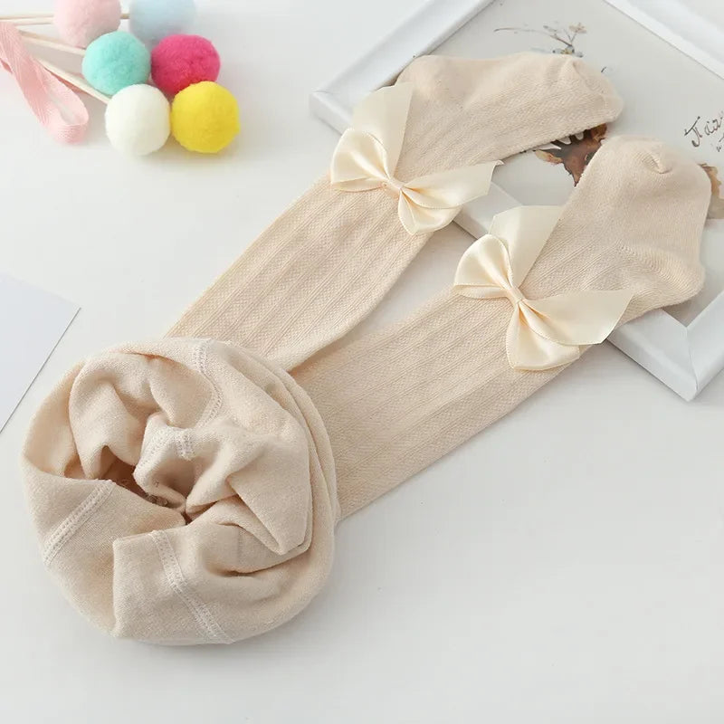 New Summer Girls Pantyhose Soft Cotton Breathable Mesh Bow Tie Decor Tights Stockings Princess Babys Kids Anti-mosquito Leggings