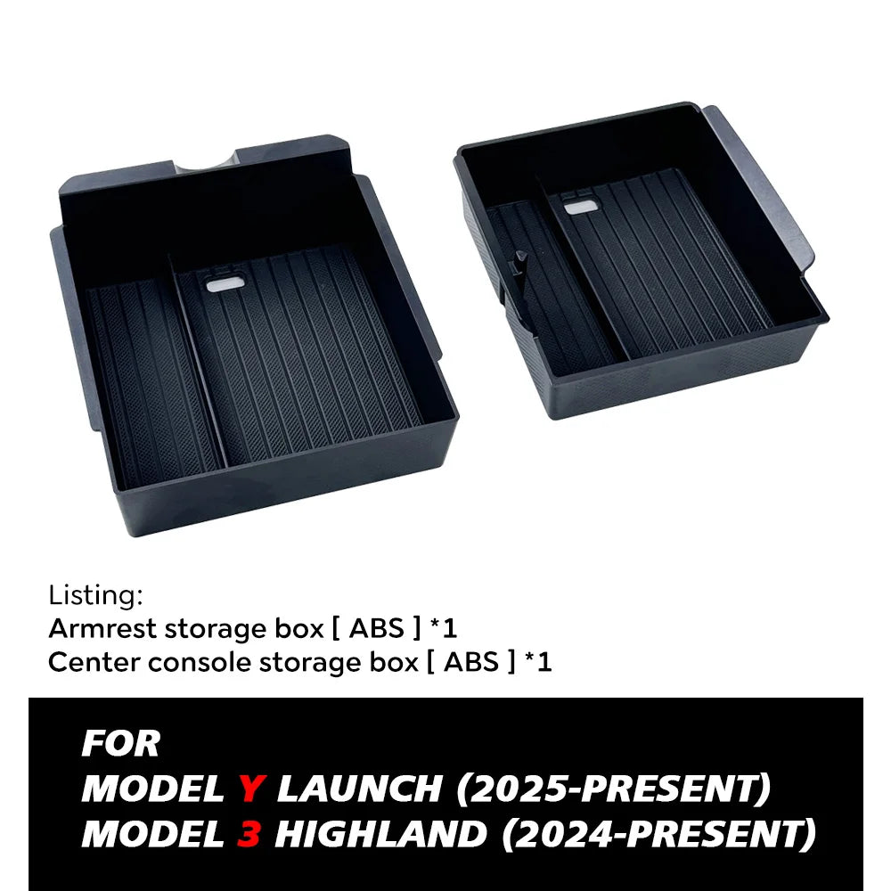 TEKSY For Tesla New Model Y 2025 Launch Juniper Teslajuniper ABS with Silicone Non-slip Mat Console & Armrest Storage Box Upper