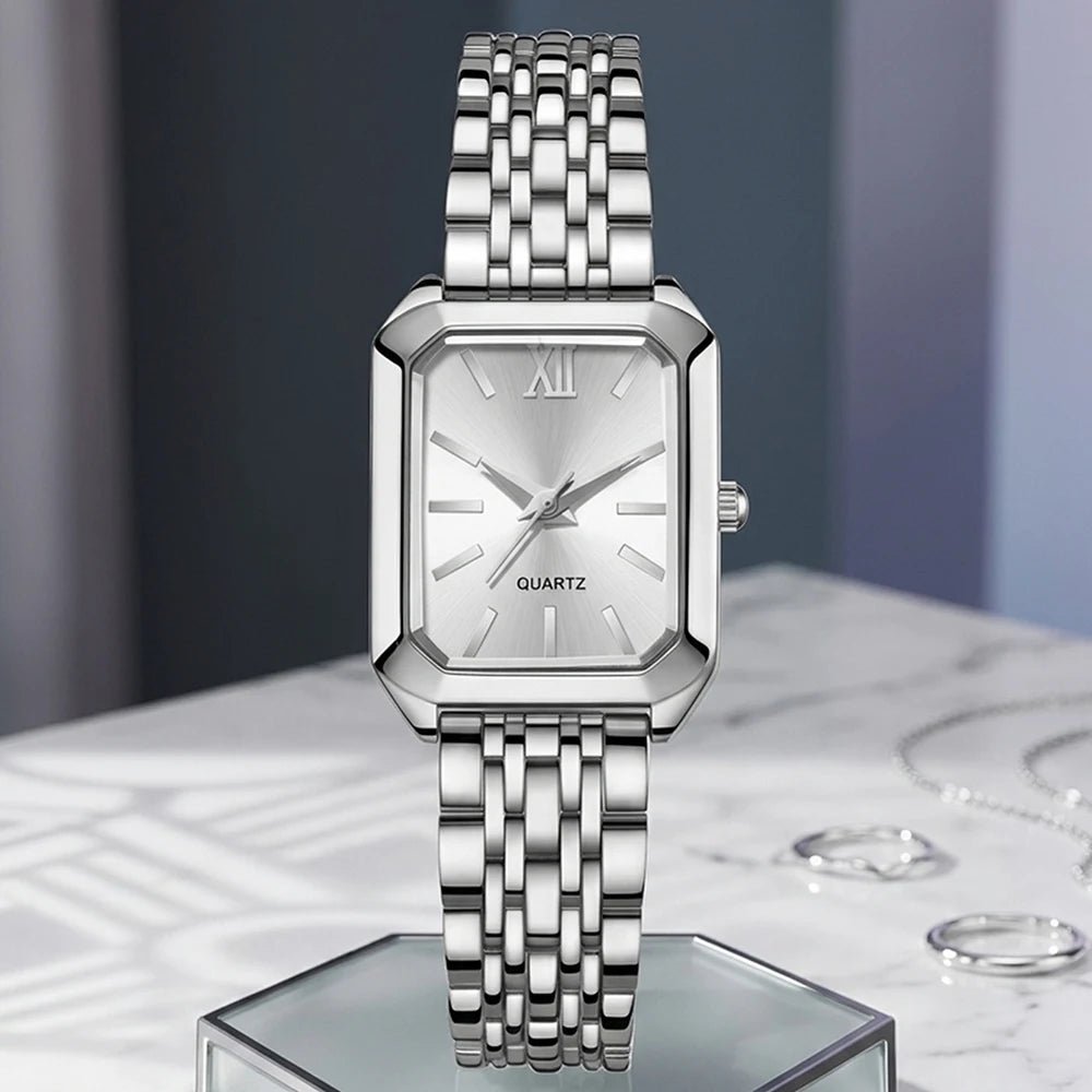 5Pcs/Set Unisex Jewelry Watches Women's Wristwatch Accessories Silver Fashion Business Elegant Trendy Classic Exquisite Light Luxury Simple Luxurious Bracelet Watch Set Y2K Suitable for Travel, Vacation, Parties, Daily Outfit