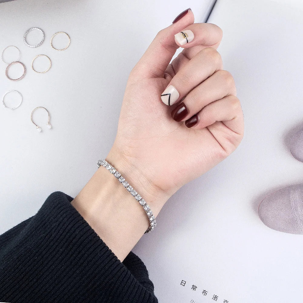 High Quality S925 Silver Platinum Plated Moissanite Bracelet Sparkling Personality Wedding Jewelry Gift Charm Bracelet For Women