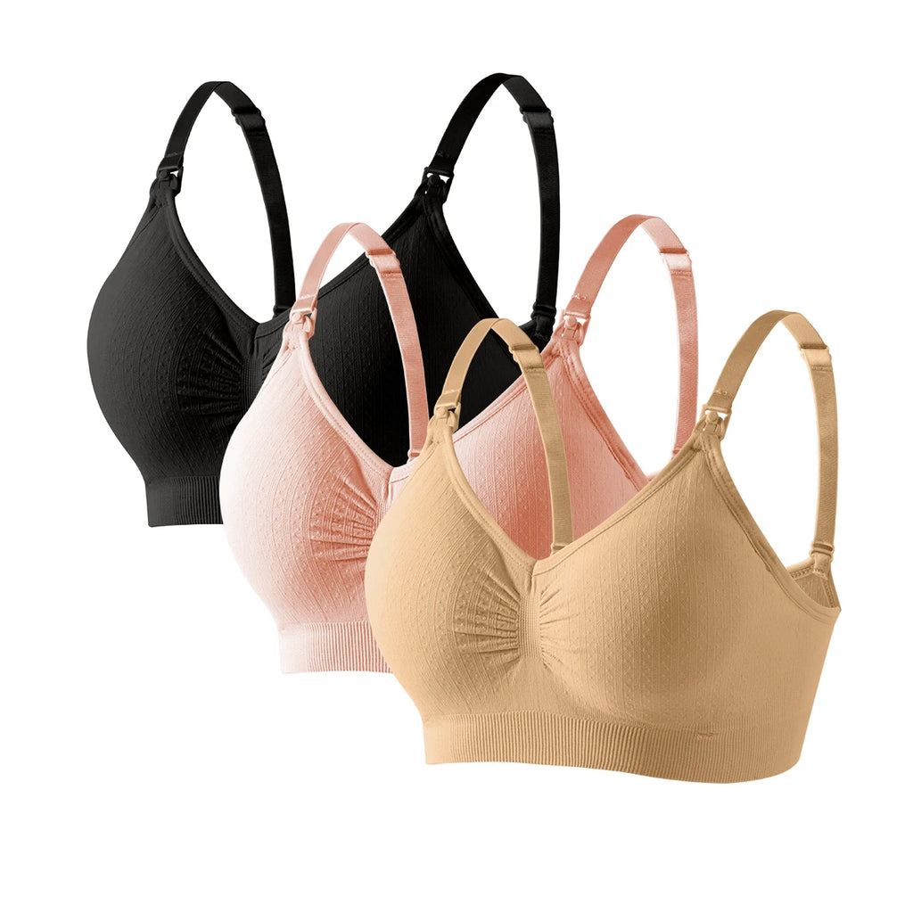 3 PCS Set Breathable Front Open Nursing Bra Maternity Underwear Pregnancy Bra Full Cup Wireless Comfortable Breastfeeding Bra
