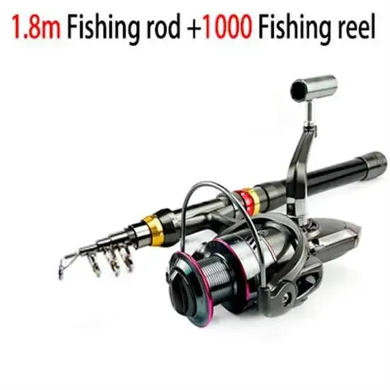 Carbon Fiber Fishing Rod And Reel Combo 1.8-3.6m Telescopic Super Hard Spinning Reel Kit with Max Resistance 3-8kg for Pesca