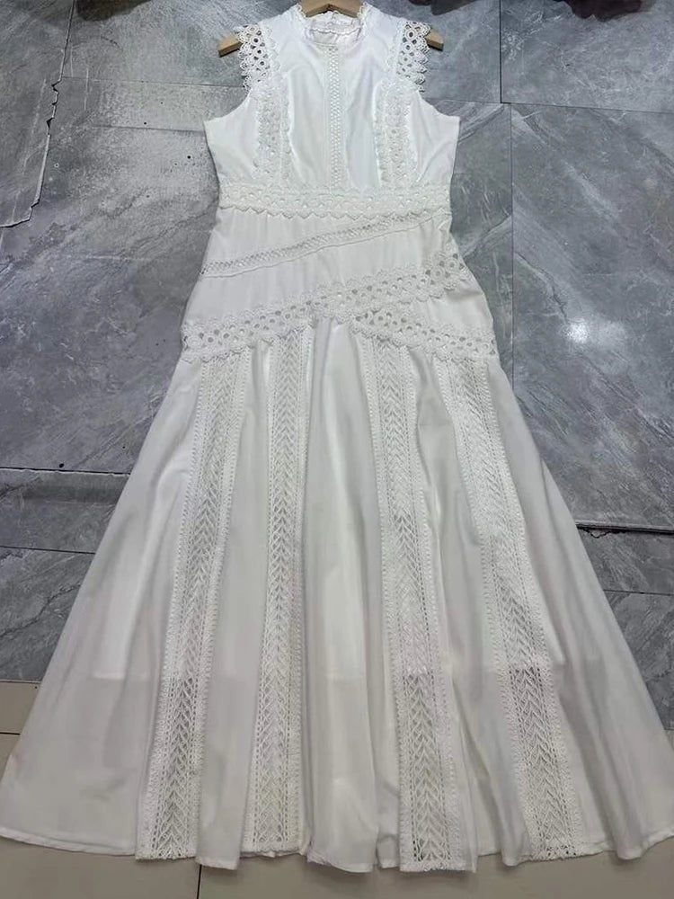 2026 Summer Women's Clothing Embroidery Hollow Irregular Appliqué Sleeveless Tank Top Fashion Dress High Waist Loose Puff Skirt