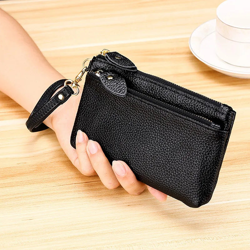 Fashion Women Genuine Leather Wristlet Clutch Bag Multifunctional Coin Purses Wallet Zipper Card Holder Money Clip Phone Bag