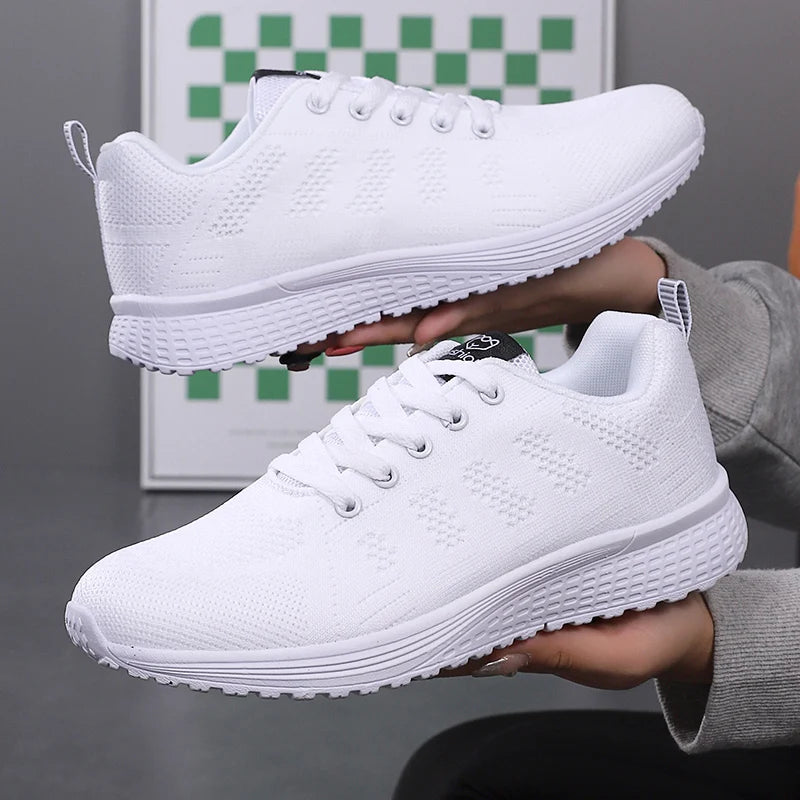 Women Shoes Breathable Casual Walking Shoes For Women Mesh Lace Up Sneakers Women Tenis Feminino Pink Black White Flat