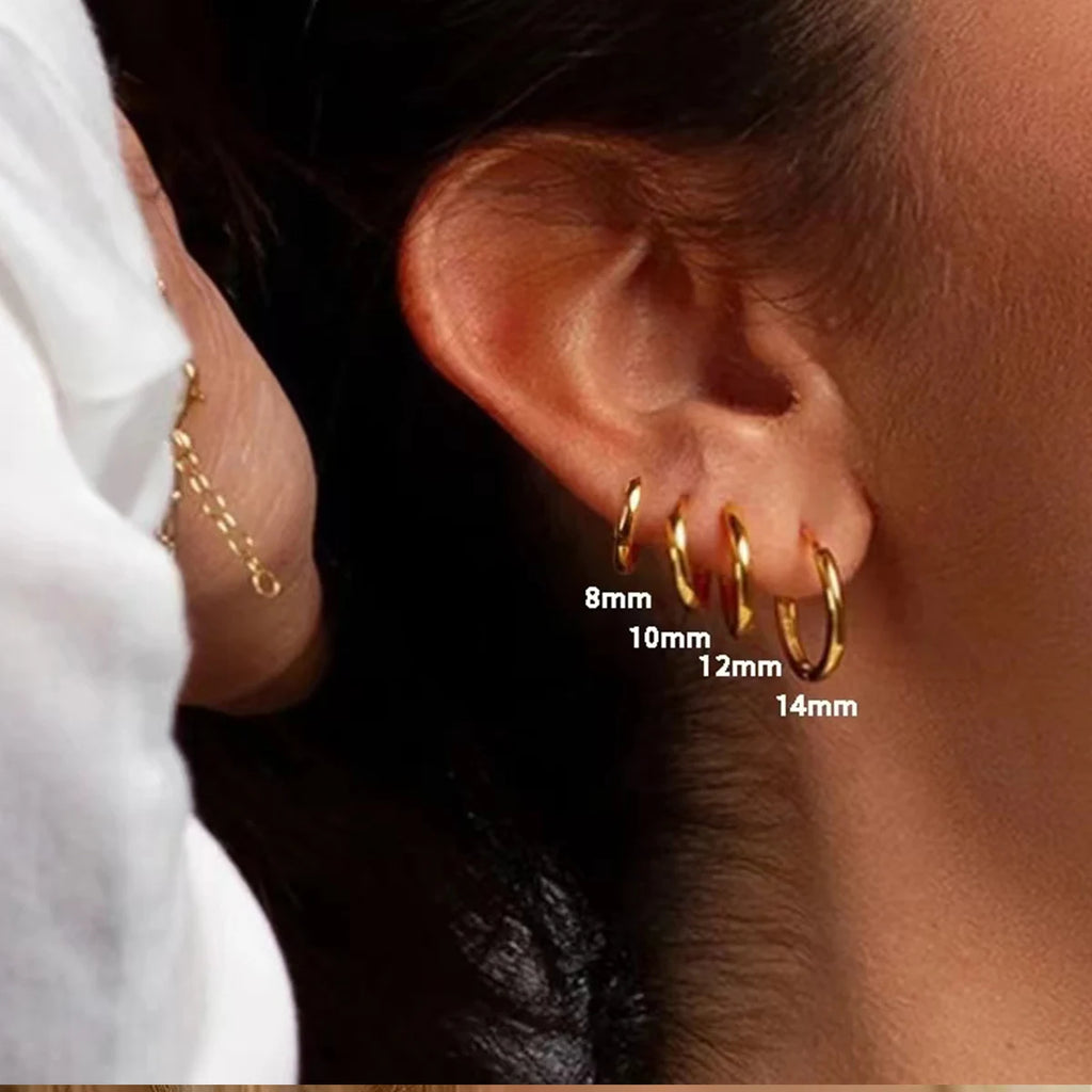 4 Pairs No Charms Stainless Steel Tiny Hoop Earrings Simple Silver/Gold Color Cirle Earrings Ins Single Side Ear Jewlery
