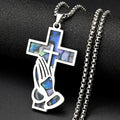 Jesus Cross Praying Hand Imitation Abalone Shell Stainless Steel Pendant Necklaces for Women Men Gold Color Christian Jewelry