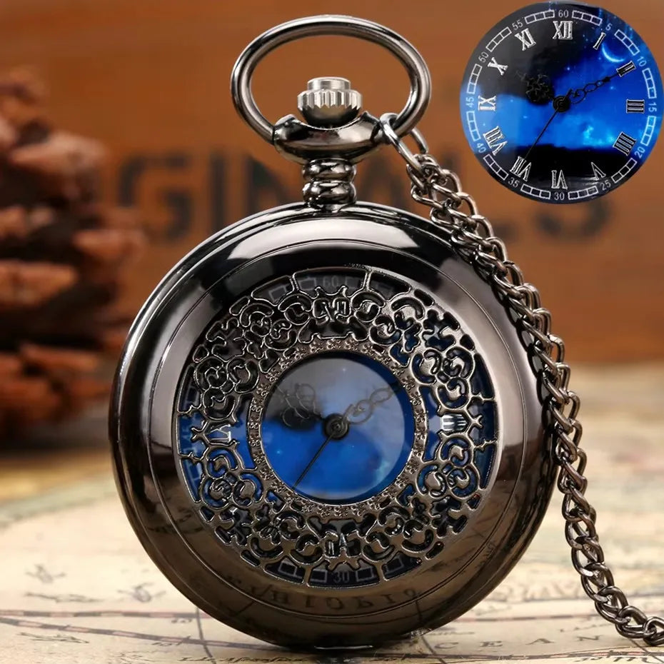 Best Gifts Luxury Gold Quartz Pocket Watch Design Fishes Necklace Pendant Pocket Watch Clock for Mens Womens
