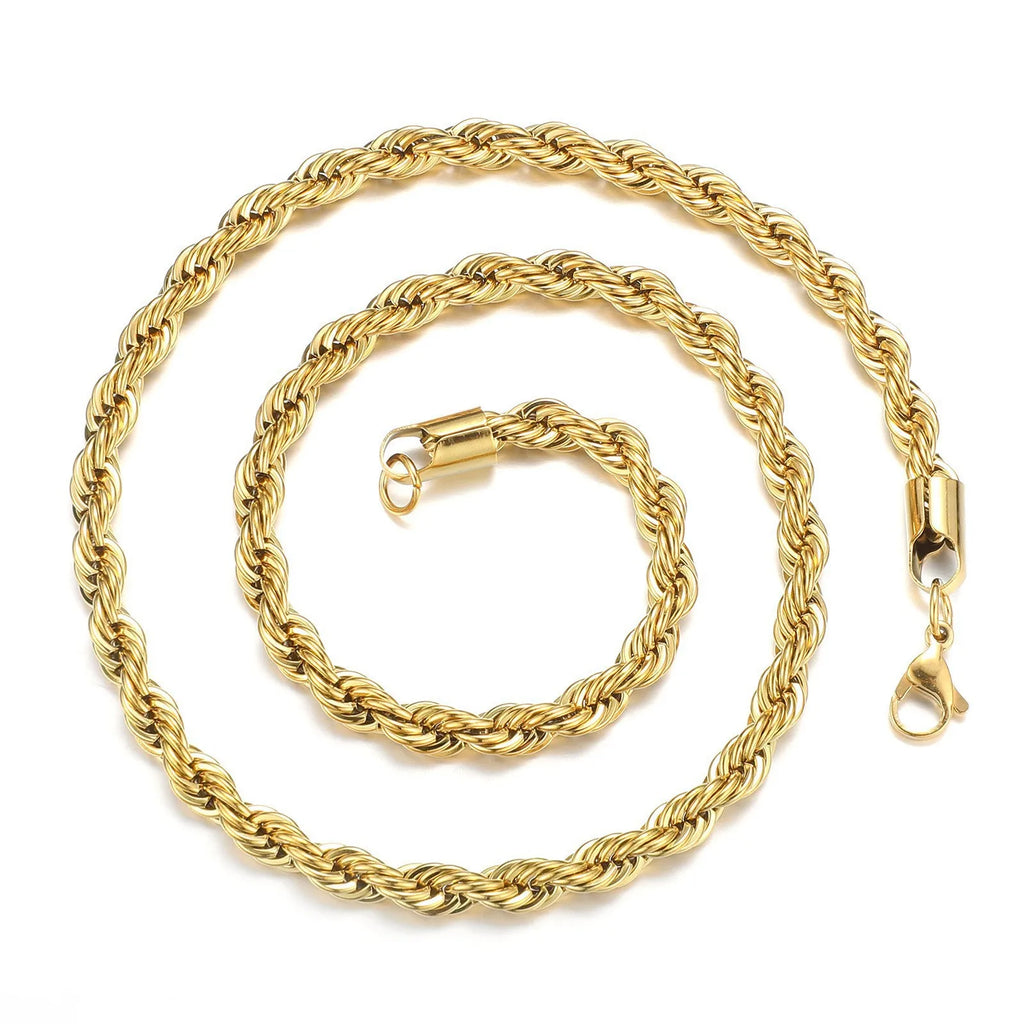 HNSP Men Rope Chain Necklace 316L Stainless Steel Twisted Rope Link Chain For Jewelry Gift For Him Gold Silver Color